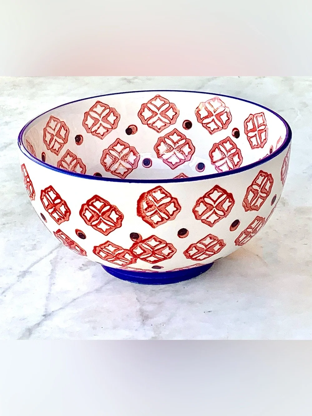 SIGNATURE HOUSEWARES BOWL SOUP CEREAL RED BLUE BLACK NEW 6IN BOHEMIAN DESIGN
